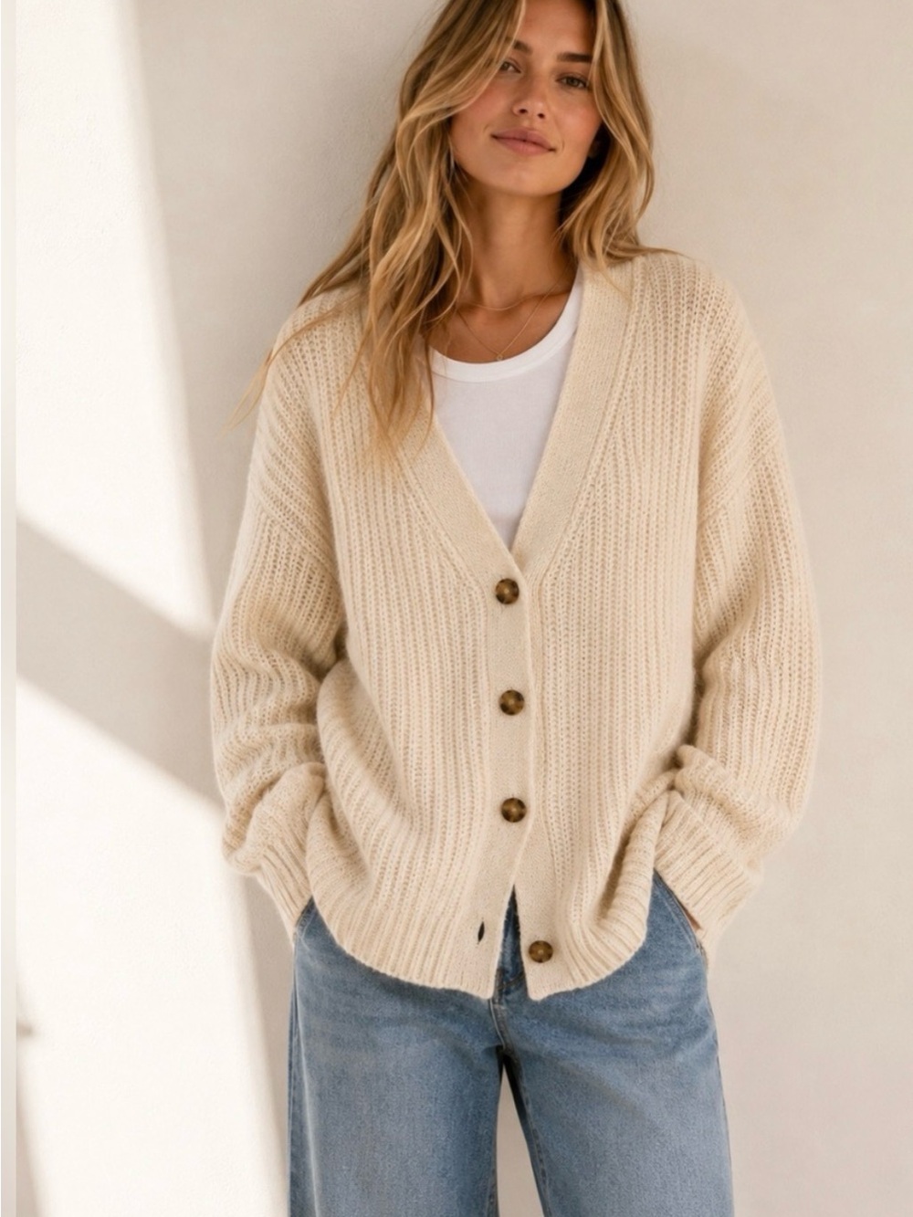 Marine Layer Nova Oversized Cardigan Alpaca Blend White Cream M